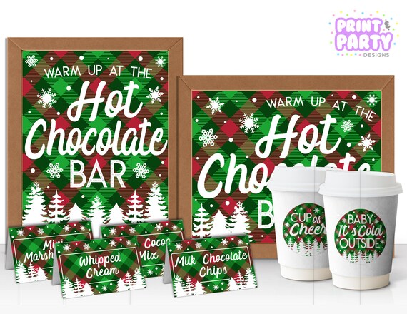 Printable Christmas Plaid, Hot Chocolate Bar Kit, Office Holiday Party, Hot Cocoa Bar, Warm Up at the Hot Chocolate Bar, Instant Download Il_570xn