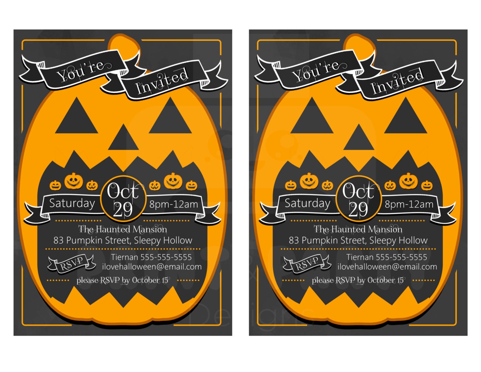 Printable Jack O Lantern Halloween Party Invitations, 5"x7" Halloween ...