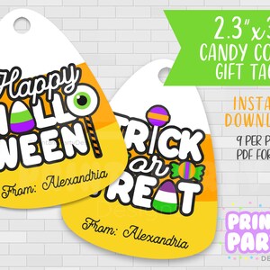 Printable Candy Corn Halloween Party Favor Gift Tags, Halloween Candy Loot Bags, Kids Halloween Treat Bags, Trick or Treat Instant Download,