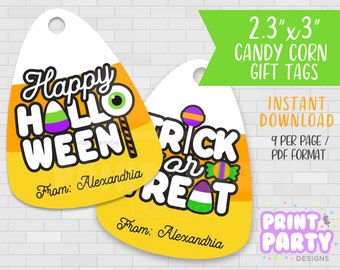 Printable Candy Corn Halloween Party Favor Gift Tags, Halloween Candy Loot Bags, Kids Halloween Treat Bags, Trick or Treat Instant Download,