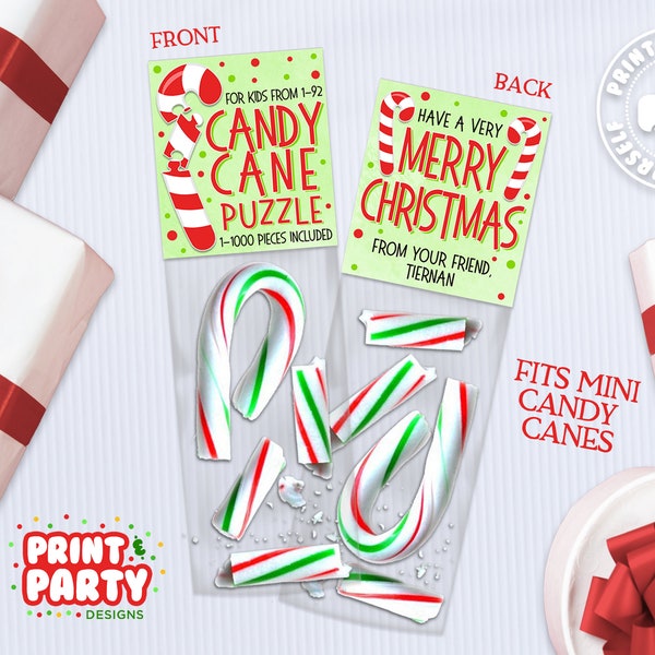 Printable Candy Cane Puzzle Gag Gift, Candy Cane Bag Toppers, Christmas Holiday Gag Gift Ideas, Holiday Bag Topper, Instant Download