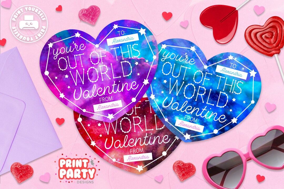 Printable Galaxy You're Out of This World Valentine's Day Cards for ...