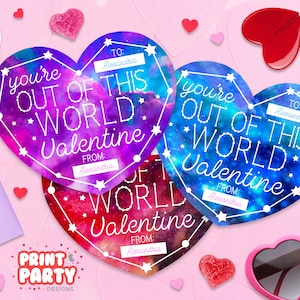 Afdrukbare Galaxy Je bent niet van deze wereld Valentijnsdagkaarten voor kinderen, Outer Space Valentine, Valentine Classroom Gift, Instant Download