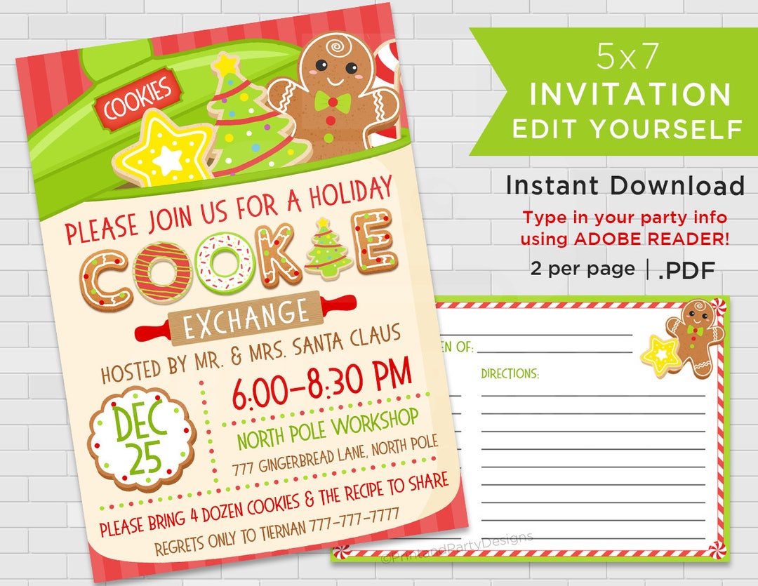 Printable Holiday Cookie Exchange Invitations, Christmas Cookie Swap ...