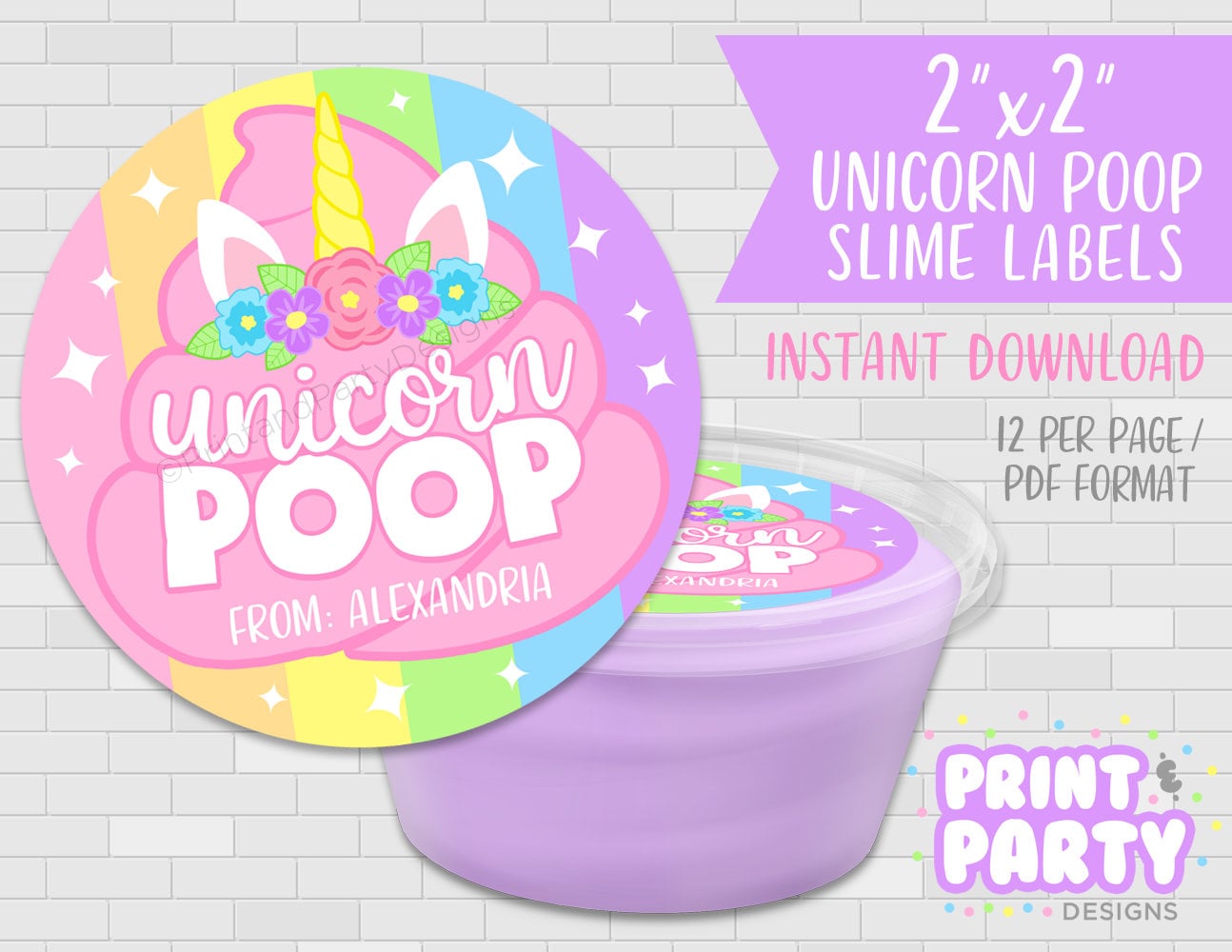 Printable Unicorn Poop Slime Container Labels Unicorn Party - Etsy