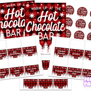 Printable Buffalo Plaid, Hot Chocolate Bar Kit, Office Holiday Party, Hot Cocoa Bar, Warm Up at the Hot Chocolate Bar, Instant Download image 2