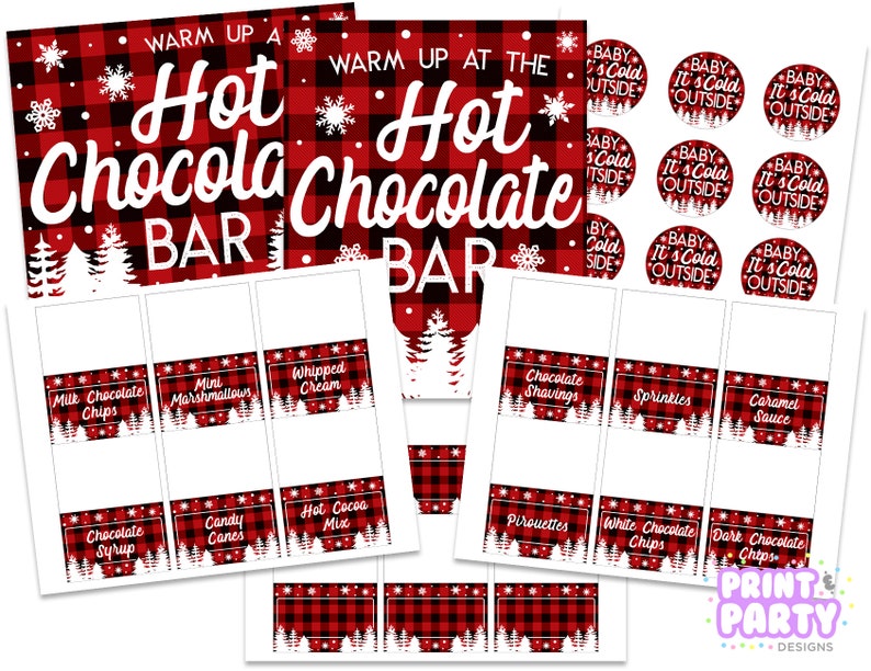 Printable Buffalo Plaid, Hot Chocolate Bar Kit, Office Holiday Party, Hot Cocoa Bar, Warm Up at the Hot Chocolate Bar, Instant Download image 2