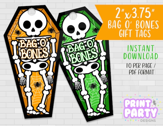 Printable Bag O Bones Halloween Gift Tags, Halloween Classroom Gift, Skeleton Bones Treat Bags, Kids Halloween Party Favor, Instant Download Il_570xn
