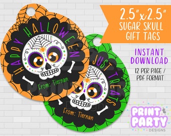 Printable Sugar Skull Day of the Dead Halloween Favor Gift Tags, Happy Halloween Gift Tags, Kids Halloween Party Favor, Instant Download