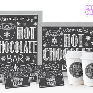 Printable Hot Chocolate Bar Kit, Office Holiday Party, Hot Cocoa Bar, Warm Up at the Hot Chocolate Bar, Winter Wedding, Instant Download image 1