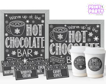 Printable Hot Chocolate Bar Kit, Office Holiday Party, Hot Cocoa Bar, Warm Up at the Hot Chocolate Bar, Winter Wedding, Instant Download