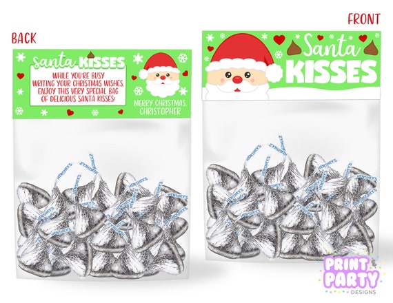 Printable Christmas Santa Kisses Treat Bag Toppers, Kid's Christmas Party Favor, Holiday Santa Claus Treat Bag Toppers, Instant Download Il_570xn