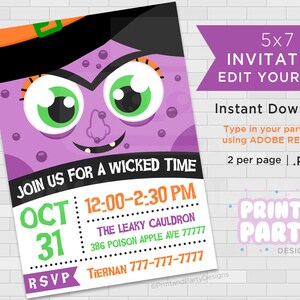 Inviti per feste di Halloween con streghe malvagie stampabili, inviti per mostri di Halloween 5x7, modifica te stesso, download istantaneo