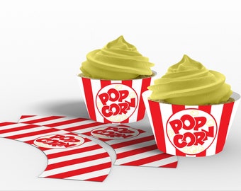 Druckbare Popcorn Box Cupcake Wrappers, Karneval Popcorn Party, Film Nacht Popcorn Party, Zirkus Popcorn Party, Instant Download