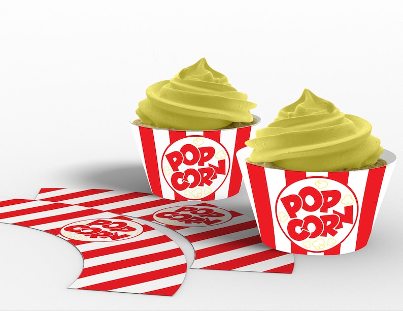 Printable Popcorn Box Cupcake Wrappers, Carnival Popcorn Party, Movie Night Popcorn Party, Circus Popcorn Party, Instant Download image 1