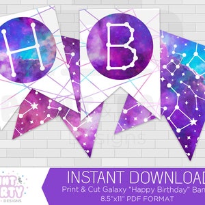 Printable Galaxy Happy Birthday Banner, Galaxy Birthday Party, Teen Galaxy Birthday Party, Outer Space Birthday, Instant Download