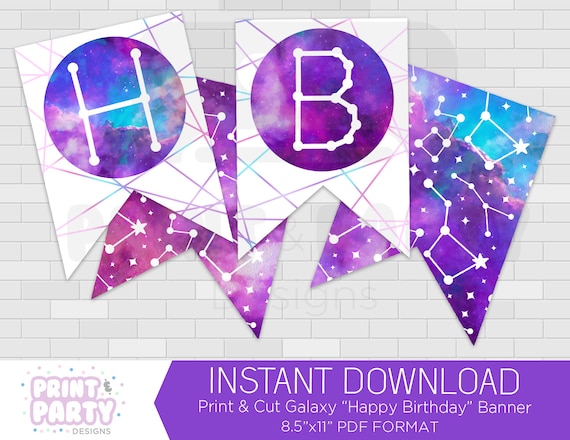 Printable Galaxy Happy Birthday Banner, Galaxy Birthday Party, Teen Galaxy Birthday Party, Outer Space Birthday, Instant Download Il_570xn