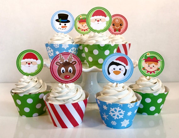 Cupcake Toppers & Wrappers - Christmas Cupcakes - Christmas Party - Holiday Party - Kids Christmas Party - Print Yourself - Instant Download Il_570xn