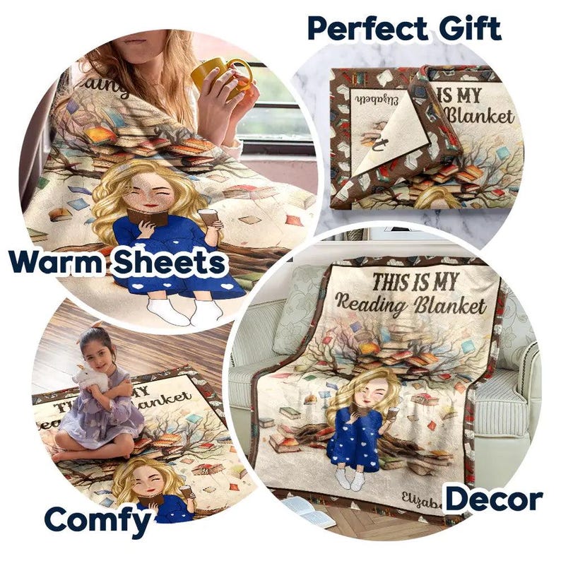 Custom Book Tree This is My Reading Blanket Fleece Blanket, Christmas