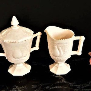 Pink Milk Glass Sugar & Creamer - Baltimore Pear Jeannette