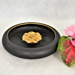 Vintage Coin Ashtray Black Satin Ceramic Encrusted Coins