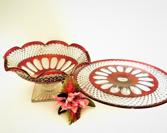 Waterford Ruby Flash Fruit Bowl and Cake Plate - Westmoreland