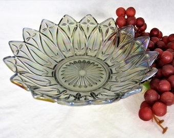 Blue Smoke Iridescent Bowl, Petal Pattern from Federal Glass