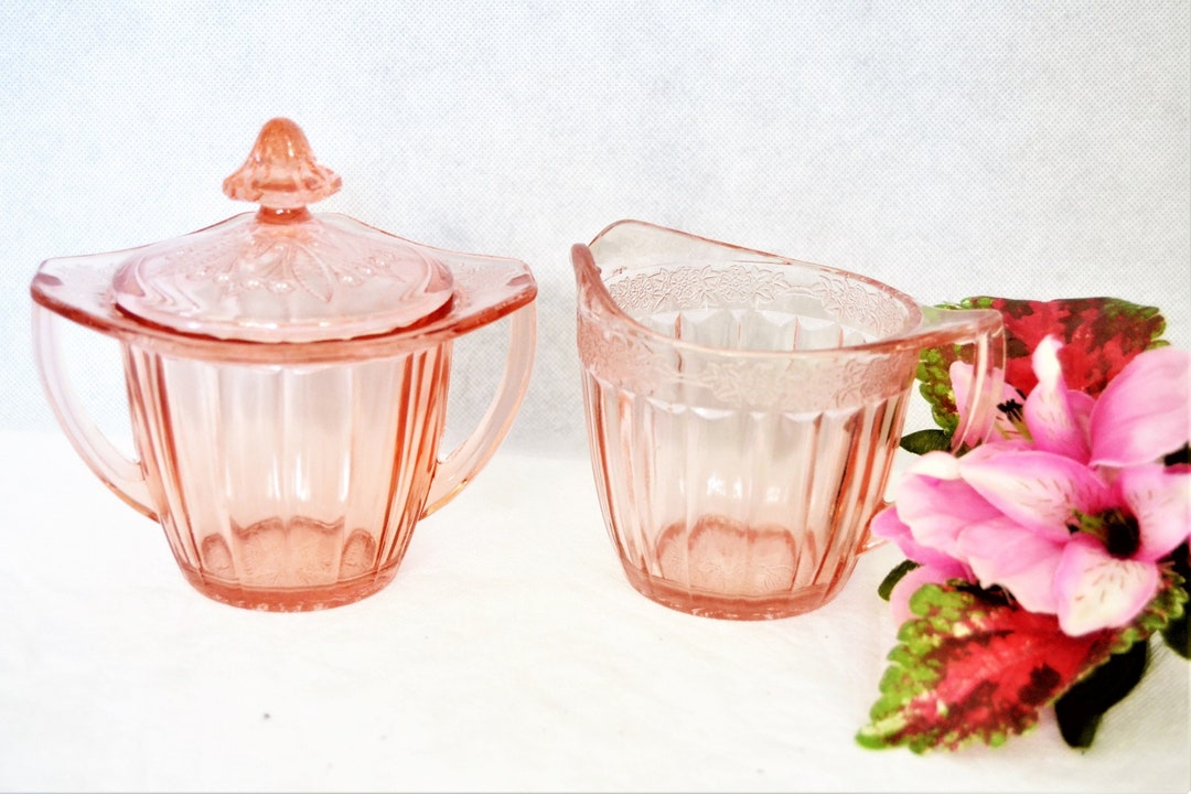 Pink Depression Glass Sugar and Creamer From Glass Adam