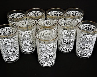 Vintage Swanky Swigs Tumblers- White Ornate Glasses