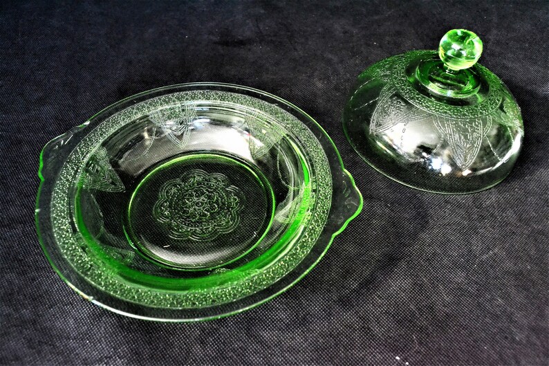 Vaseline Glass Butter Dish From Federal Glass Lovebirds Etsy