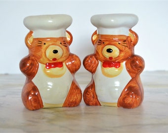 Vintage Chef Teddy Bear Salt and Pepper Shakers