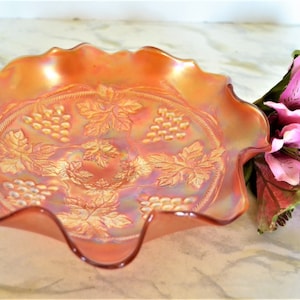 Fenton Marigold Grape and Cable Carnival Glass Bowl