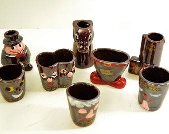 Vintage Redware Kitsch Shot Glasses, What Ya Have from Appex