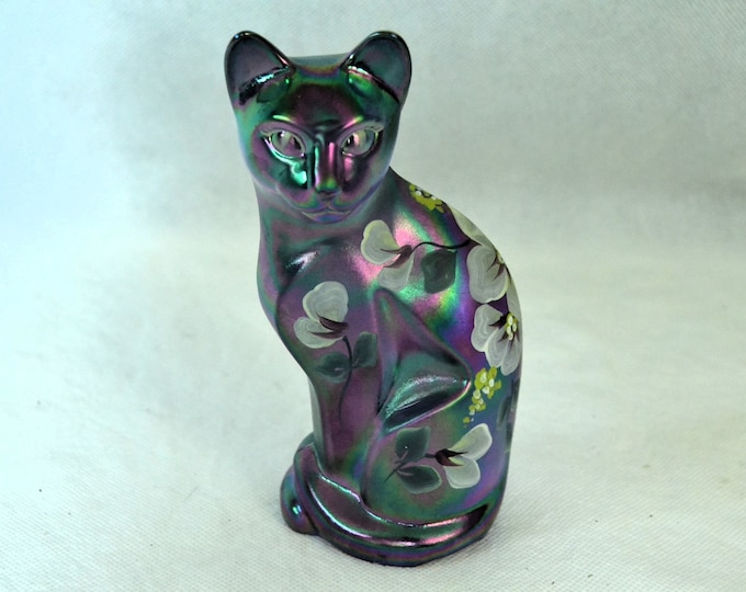 Featured listing image: Amethyst Carnival Glass Cat from Fenton Art