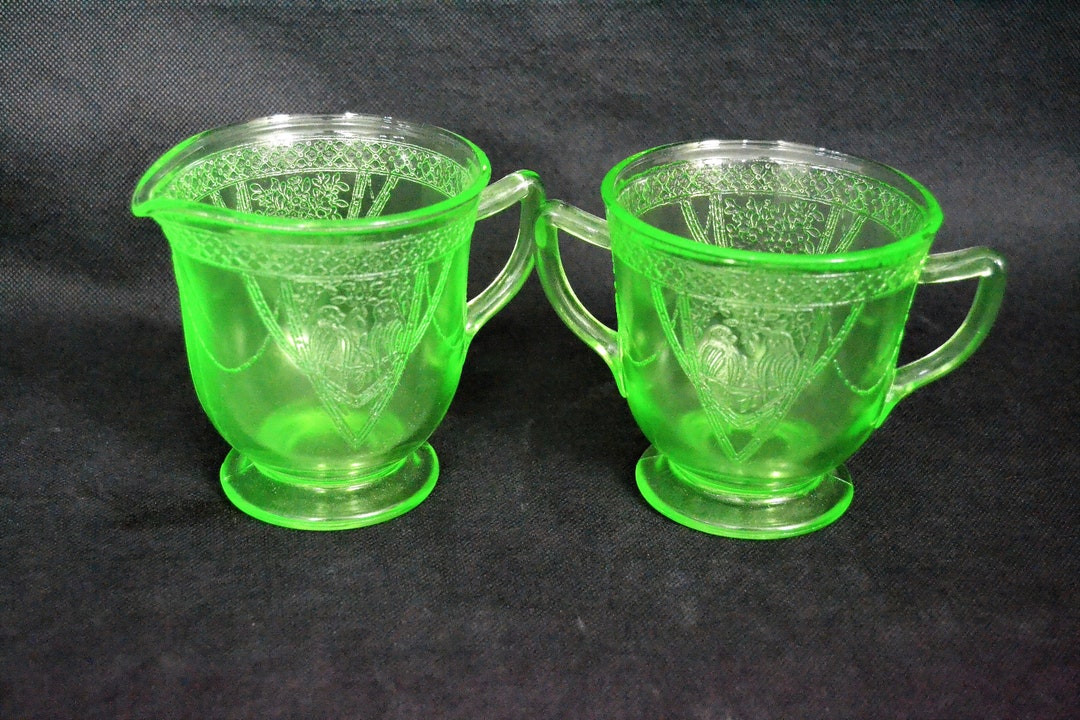 Vaseline/uranium Glass Sugar and Creamer From Federal Glass Etsy