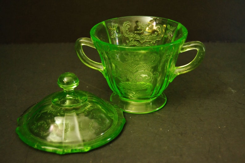 Depression Vaseline Glass Creamer & Covered Sugar Federal - Etsy