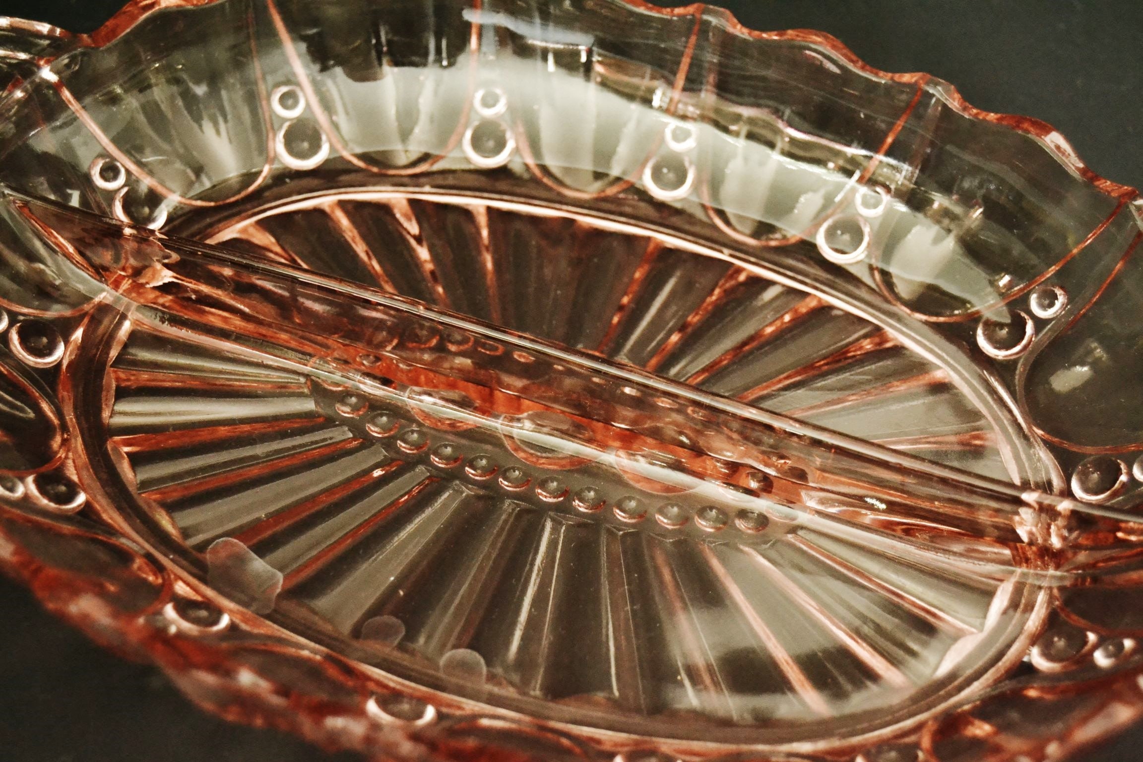 Pink Depression Divided Dish Oysters and Pearl From Hocking Glass Etsy