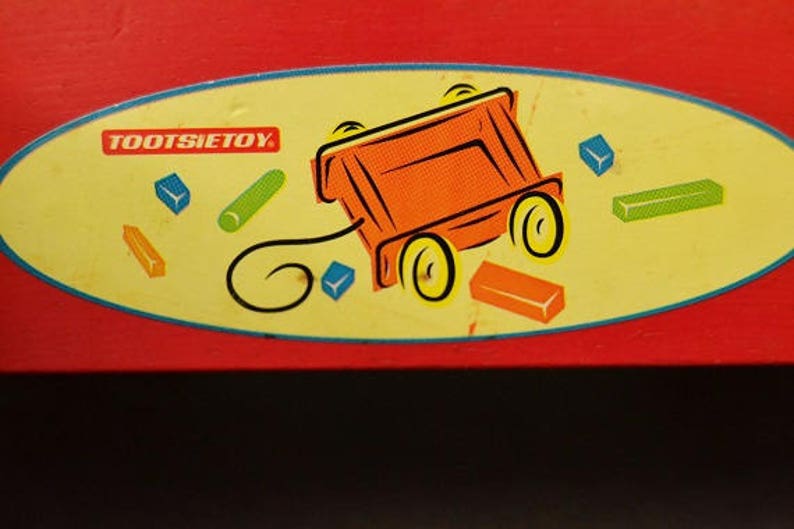 Vintage Tootsie Toy Wood Red Wagon with Wood Blocks
