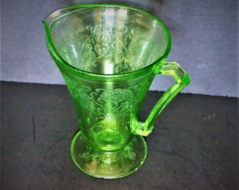 Antique Vaseline Glass Pitcher - Florentine Poppy - Hazel Atlas