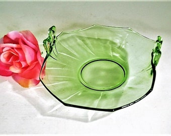 Green Depression Glass Bon Bon Dish - Vaseline Glass Nut Dish