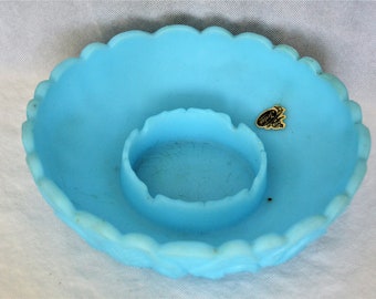 Vintage Sky Blue Satin Glass Candle Holder from Fenton