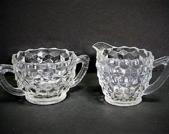 Antique Cubist Sugar and Creamer from Jeannette Glass