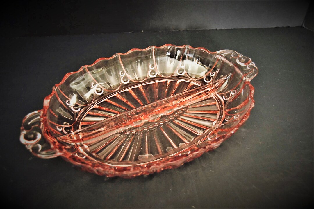 Pink Depression Divided Dish Oysters and Pearl From Hocking Glass Etsy