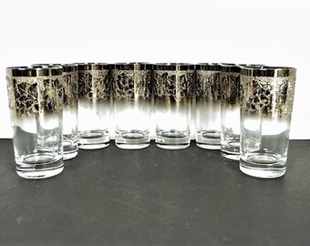 Silver Etched, Silver Ombre Highball Glassware from Dorothy Thorpe