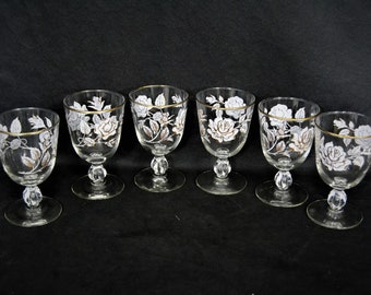 Libbey White and Gold Rose Goblets