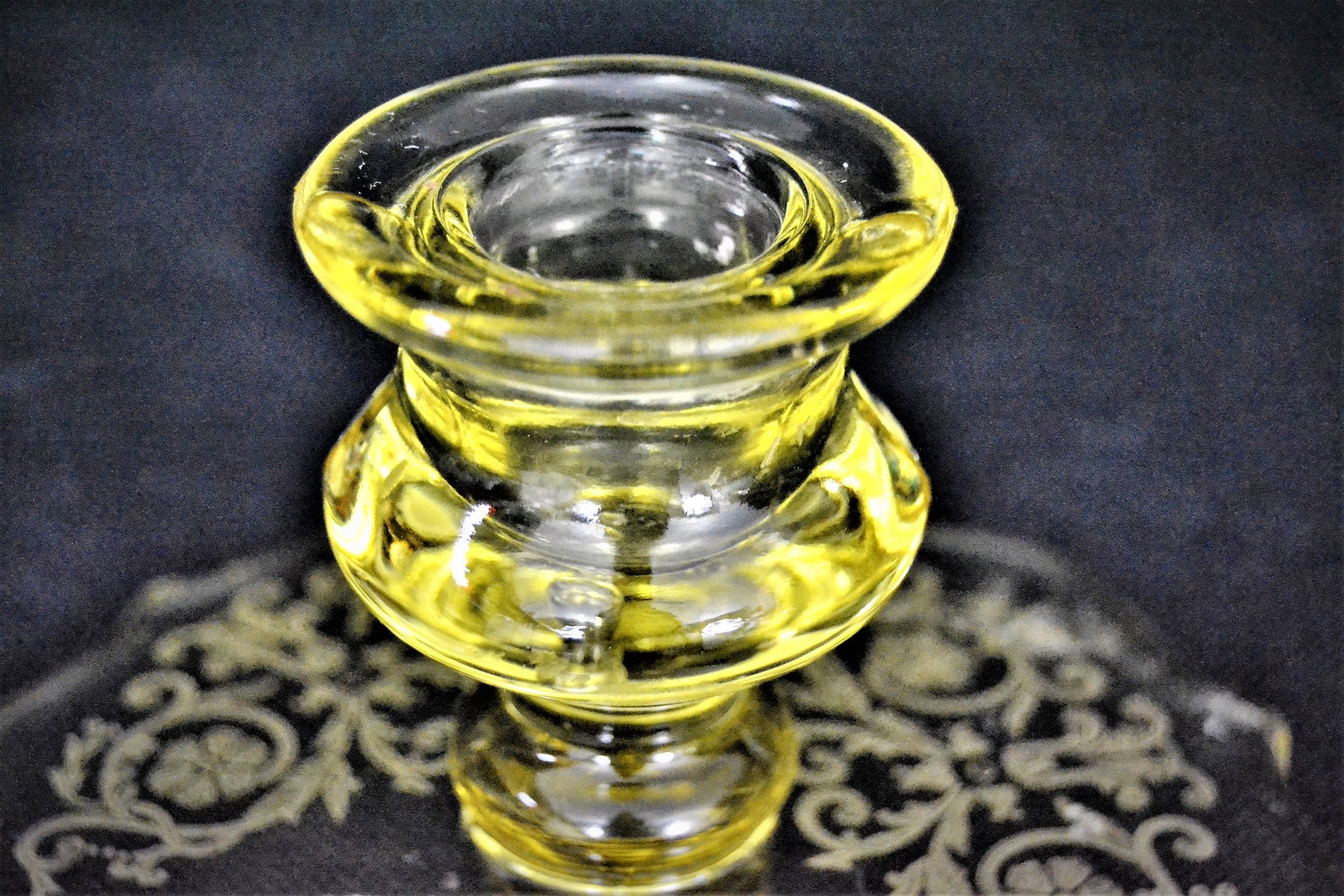 Yellow Depression Glass Candlestick Holders from Lancaster Etsy