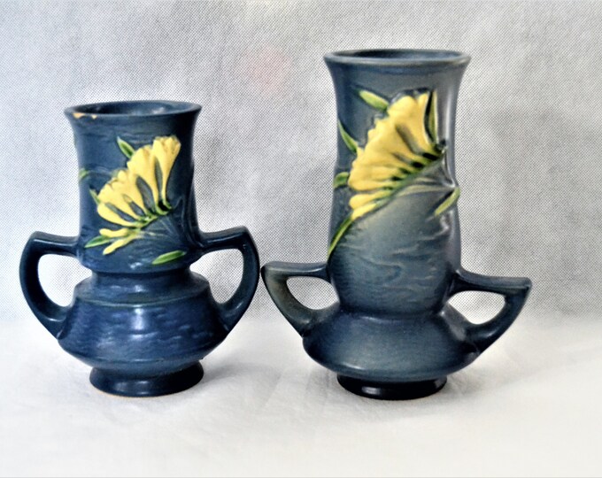Roseville Pottery Freesia Blue Vases Etsy