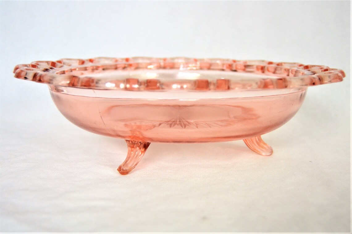 Old Colony Lace Edge Pink Depression Glass Footed Bowl Etsy