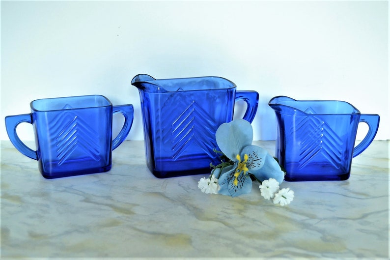 Cobalt Blue Chevron Creamer Sugar & Milk Pitcher from Hazel image 0