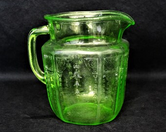 Antique Vaseline Glass Princess Pitcher from Hocking Glass Co